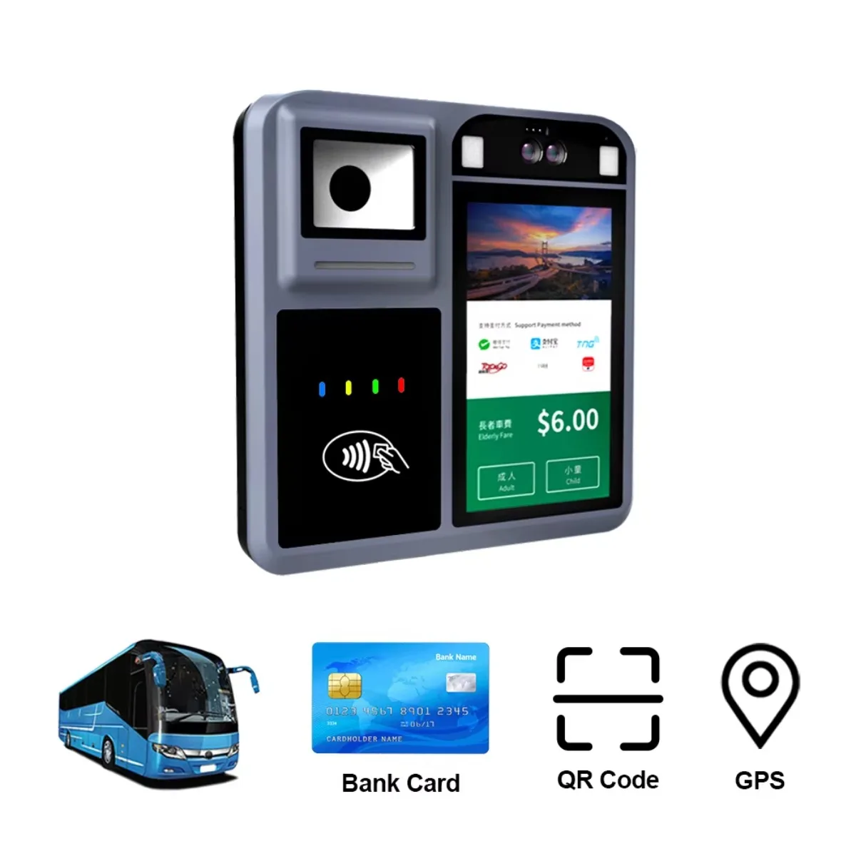 Android 9.0 QR Card Reader POS Electronic Ticketing Payment Terminal Automatic Fare Collection Bus Validator P18-Q