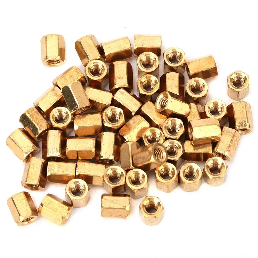 50Pcs M3x6mm Brass Spacers Hex Nut Set for PCB Motherboard Standoffs - Threaded Pillars for PC Assembly