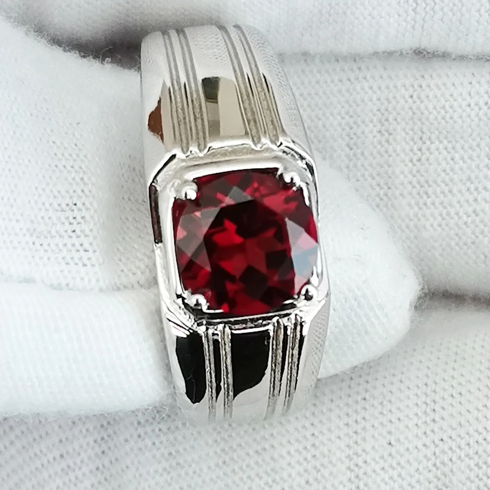 Men Ring 925 Silver Natural Red Garnet 7mm Lucky Birthstone January Birthday Heavy Feel R240RGN