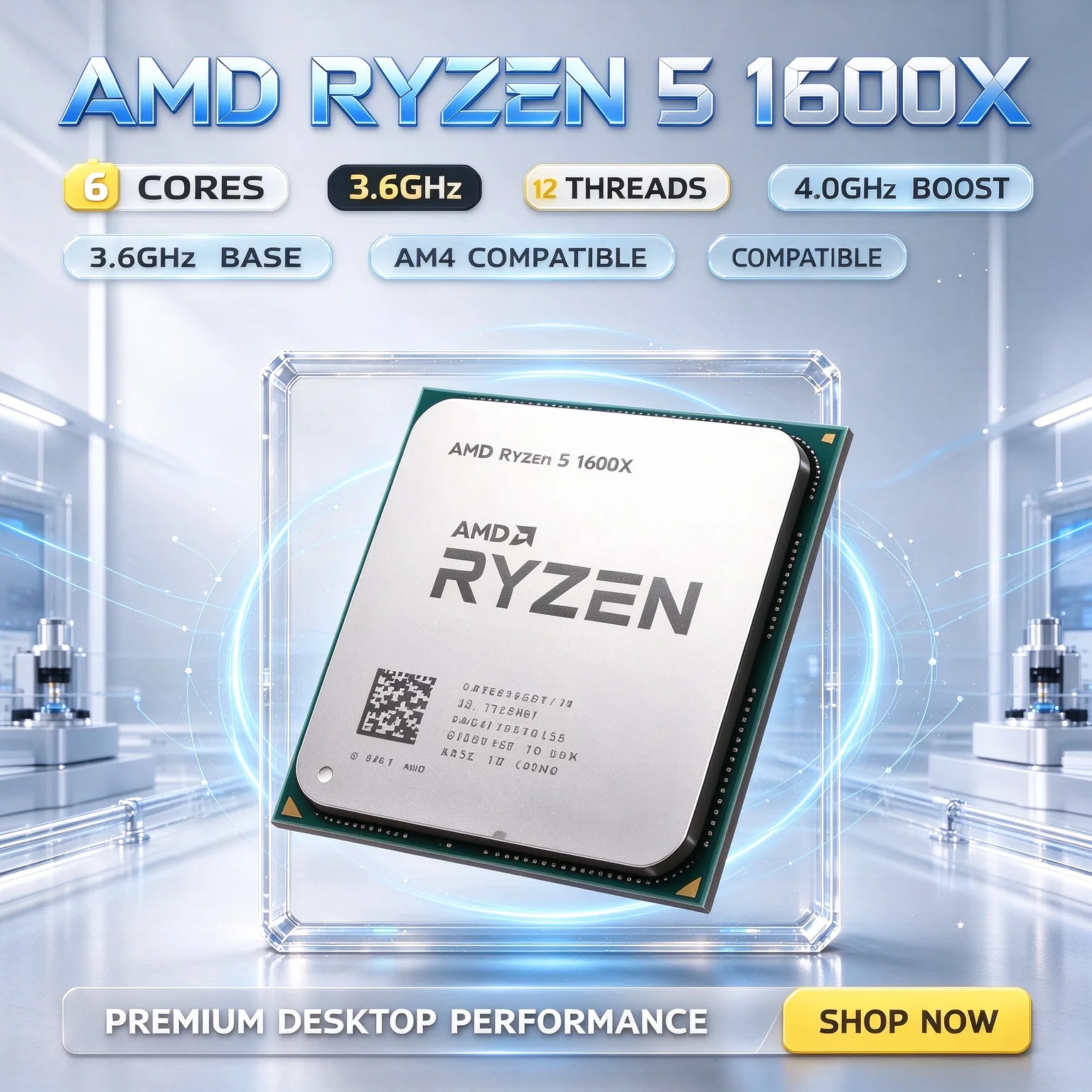 16MB L3 AMD Ryzen 5 1600X 100% Original 3.6GHz 6-Core 12-Thread CPU AM4 95W Desktop Processor In Stock