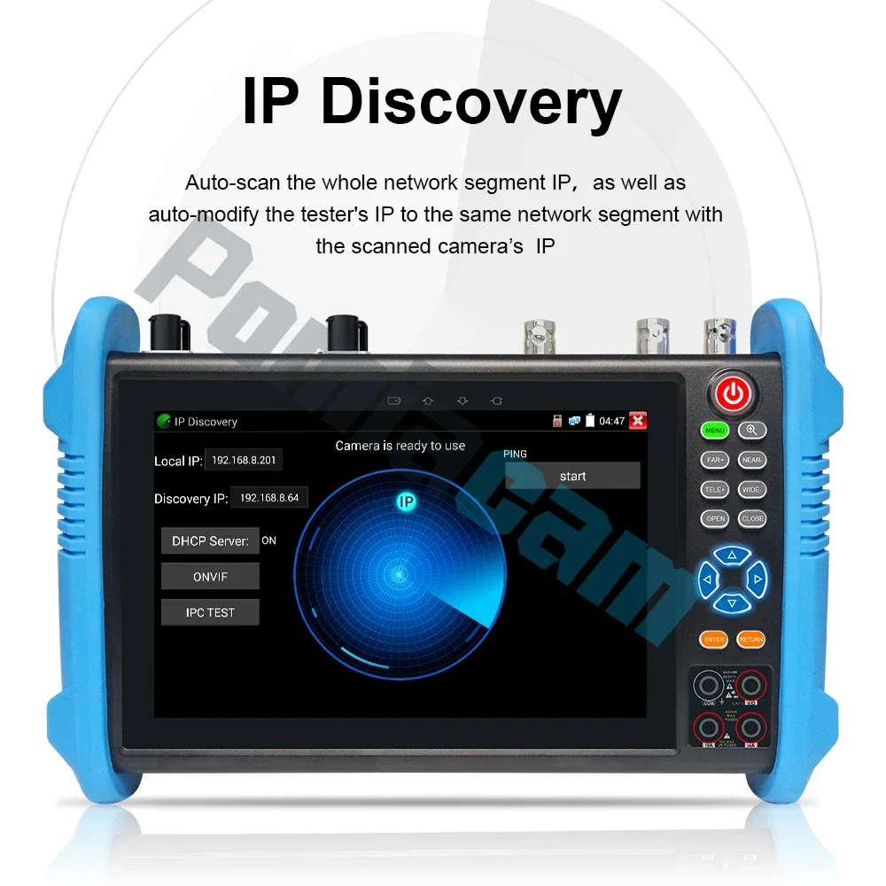 Testador de câmera IP Touch IPS de 7 polegadas, 8K IP H.265/8MP AHD TVI CVI CCTV Tester com 90W PoE++, controle PTZ, teste de cabo UTP/RJ45 TDR