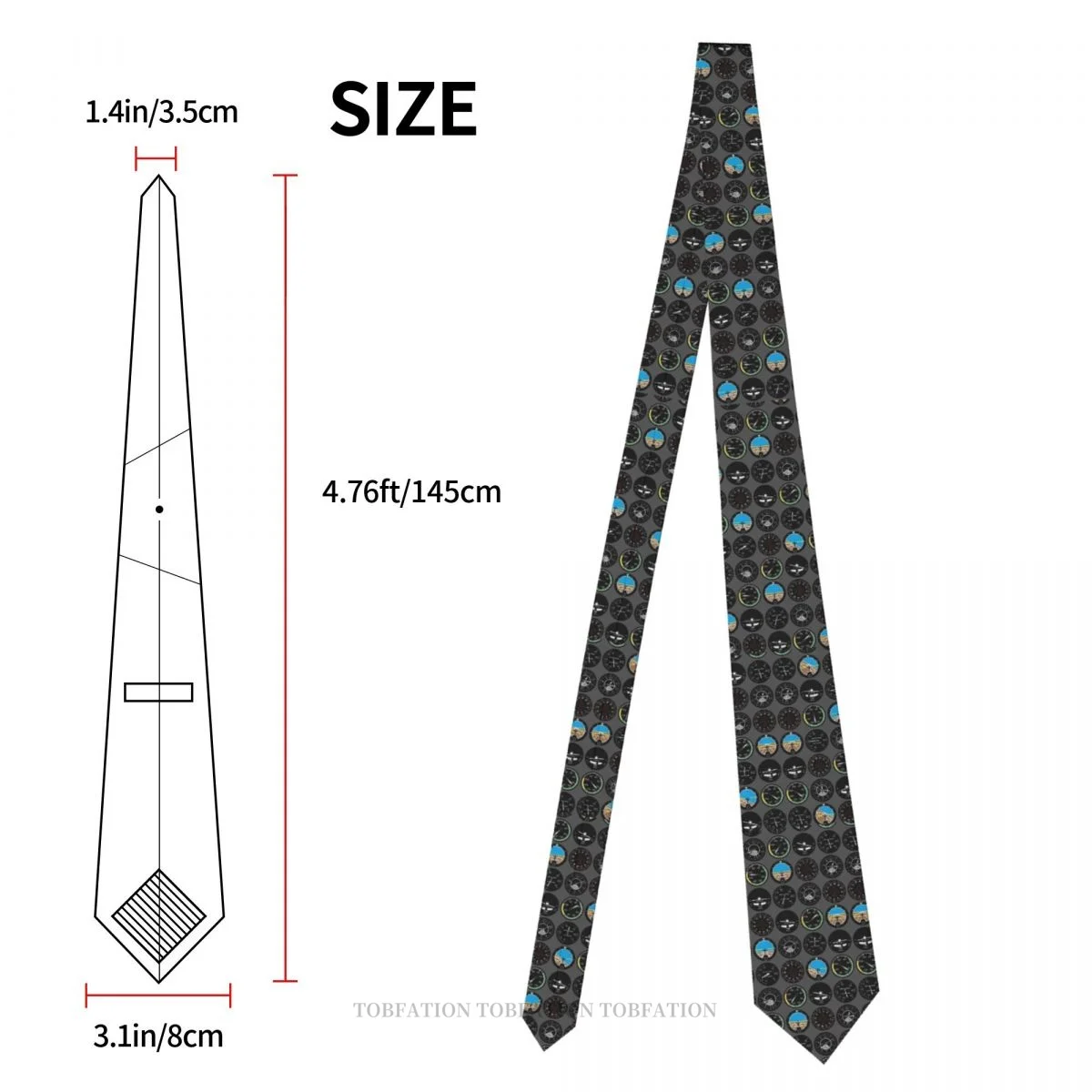 Flight Instruments Classic Men's Printed Polyester 8cm Width Necktie Cosplay Party Accessory