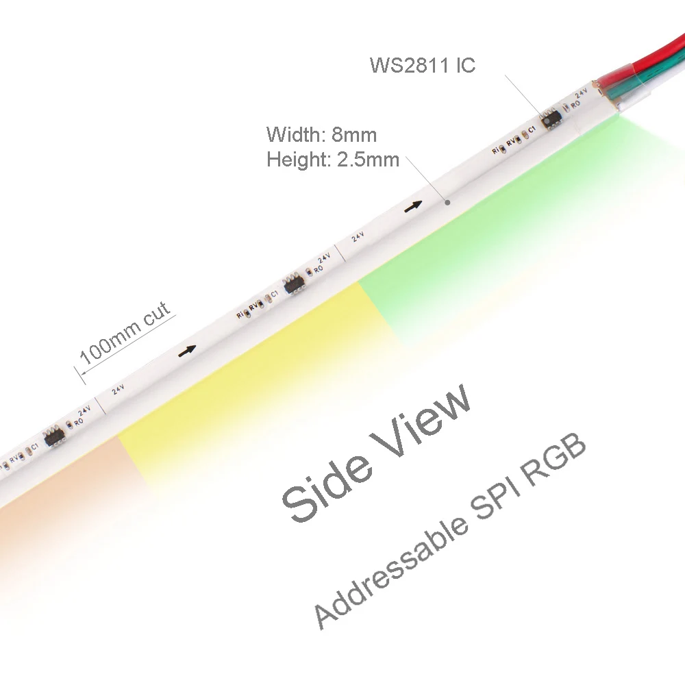 Side View COB SPI-RGB LED Strip Light Neon Addressable Dream Colour DC 24V Tape Light for DIY Decor WS2811