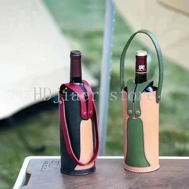 

Stylish Leather Wine Bag - Portable Outdoor, Carry/Gift Pouch for Wine & Champagne, Handheld Storage Bag