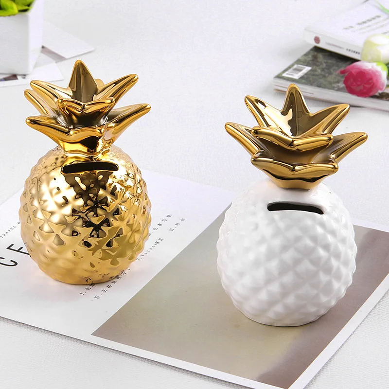 

Nordic Small Pineapple Money Boxes Ceramic Golden Piggy Coin Bank Saving Pot Pottery Home Desktop Room Decoration Cash Box