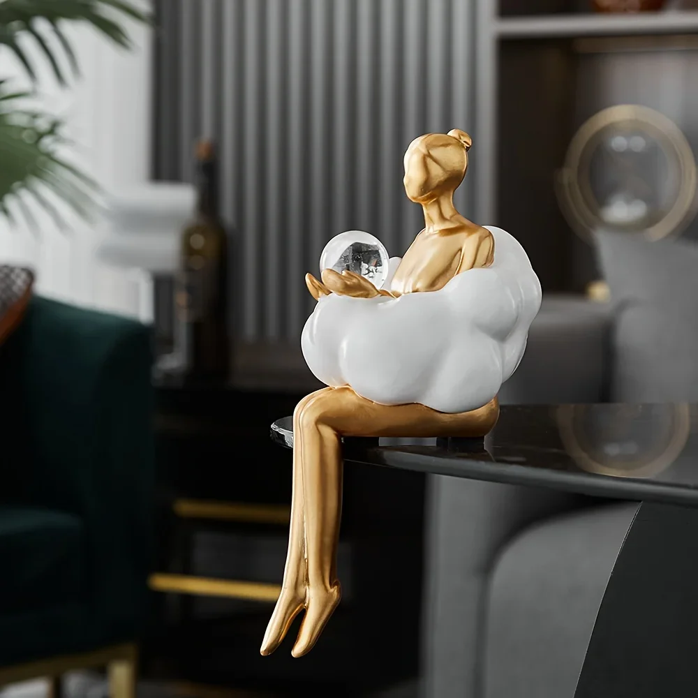 Cloud Girl Sculpture Abstract Art Figure Statue Modern Table Decoration Home Luxury Room Decor Aesthetic Design Figurine Crafts view 4