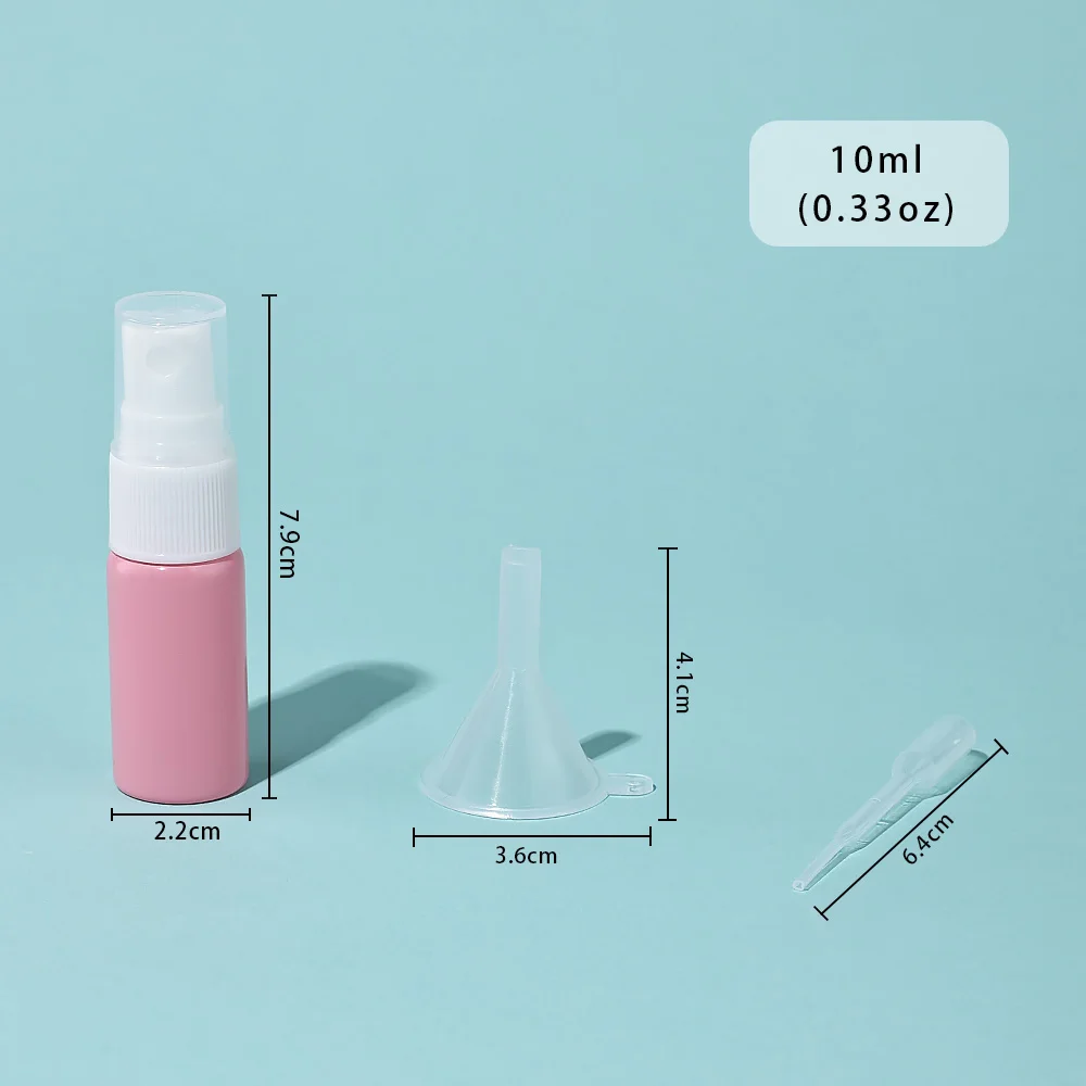 10pcs 10ml White Spray Head Pink Glass Empty Refillable Bottles with 10 Funnels 10 Droppers Cosmetic for Perfume Essential Oils