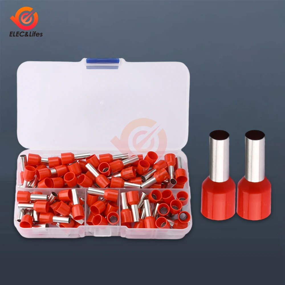 100pcs E6012 E10-12 PVC Insulated Ferrules Terminal Block Cord End Wire Connector Electrical Crimp Terminator Crim AC450V/DC750V