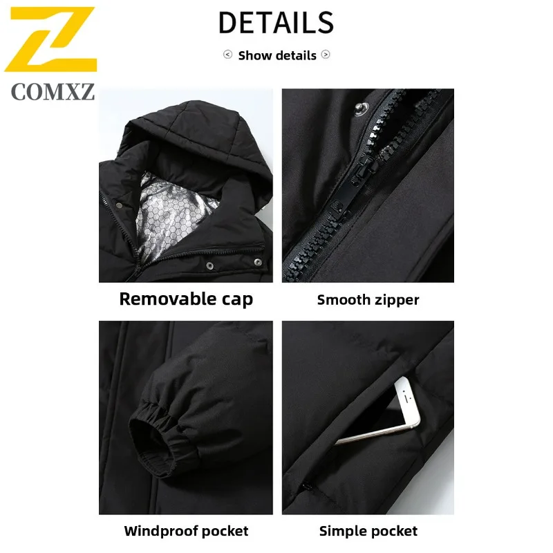 COMXZ Men Bread Jackets Winter Warm Travel Snow Windproof Comfortable Ski Puffer Jacket Stylish Street Minimalist Padding Coat