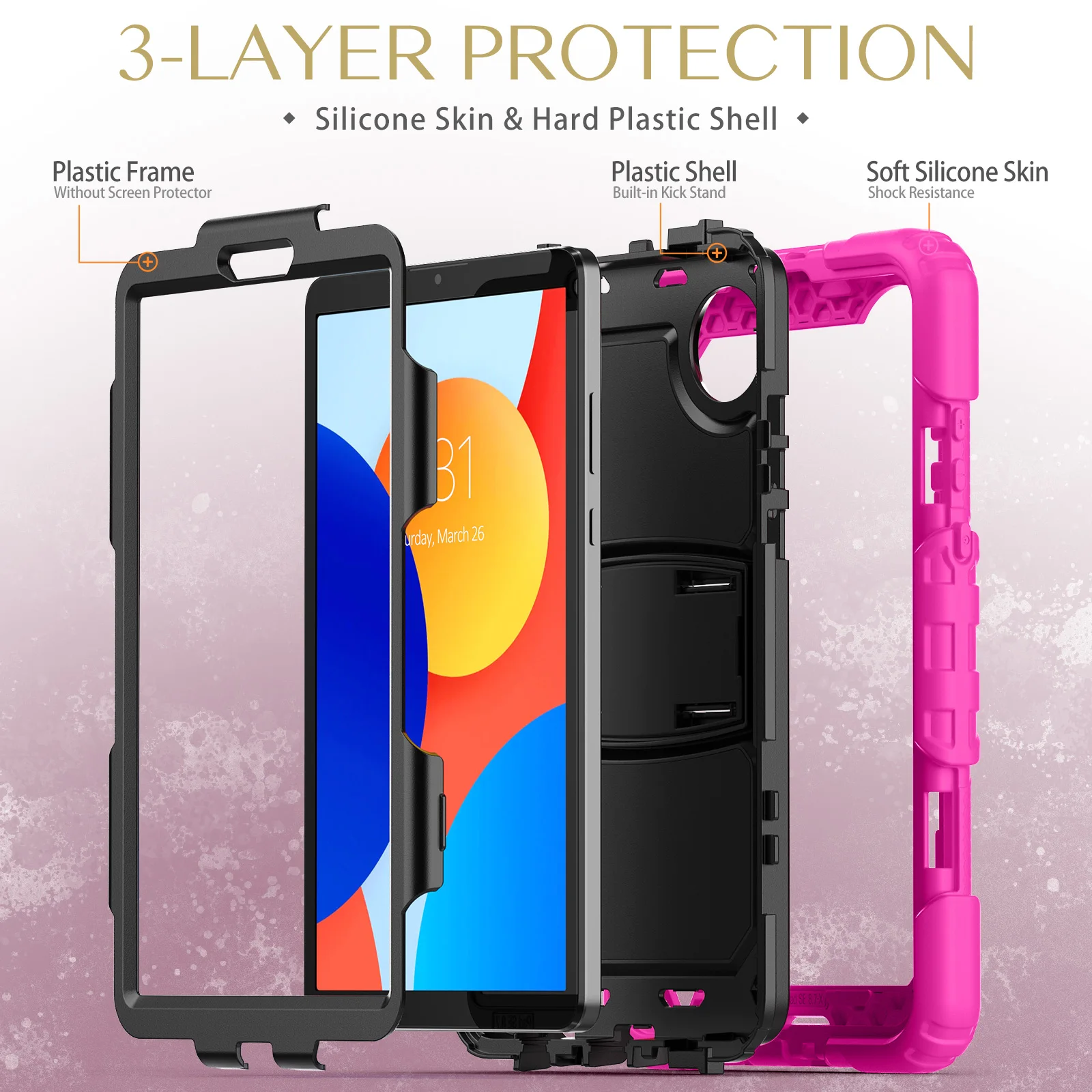 Rugged Kickstand Case For Xiaomi Redmi Pad SE 2024 8.7 inch 3-Layers Heavy Duty Colourful Cover Shockproof For Redmi Pad SE 4G