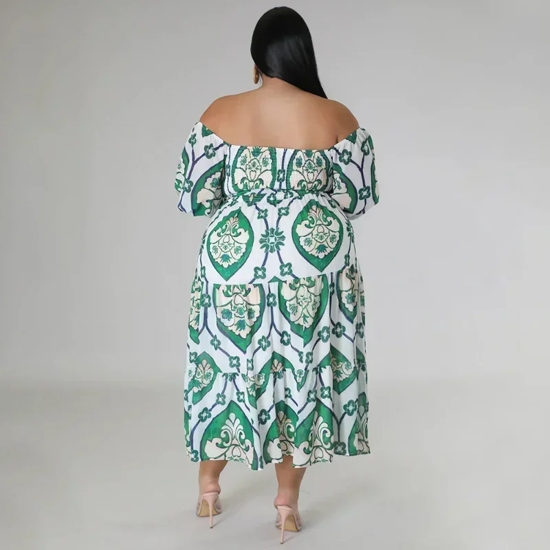 KEXU Loose Beach Plus Size Floral Print Women Strapless High Waist Backless Maxi Dress 2024 Summer Fashion Party Dress