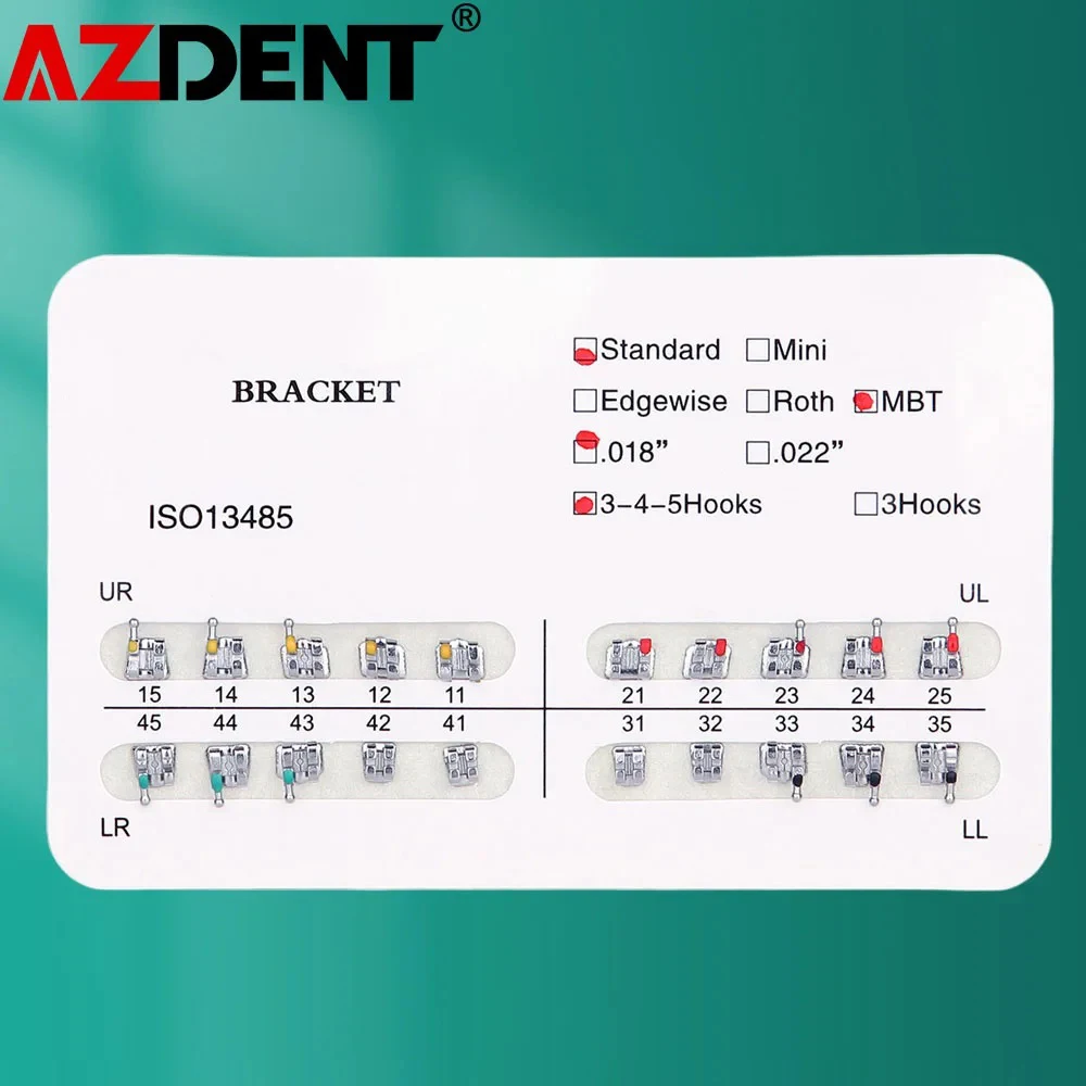 

1Pack AZDENT Standard Type Dental Orthodontics Bracket Roth/MBT/Edgewise Slot.022/018 Hooks 3/345