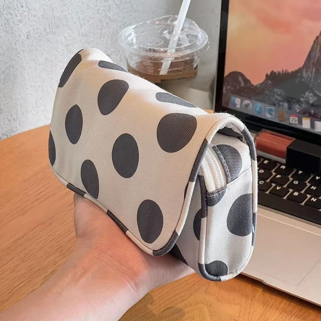Large Capacity Travel Makeup Bag with Mirror Hand Held Portable Cosmetic Bag Toiletry Organizer Pouch for Women Female Gift