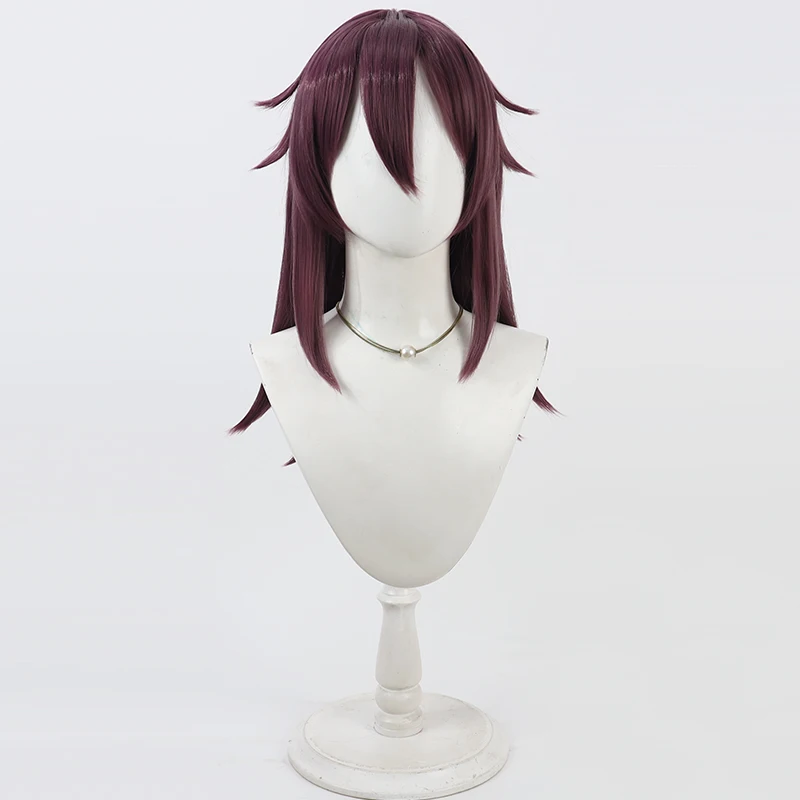 Mizuki Shiranui Cosplay Wig Taimanin Dark Red 55cm Synthetic Hair Heat Resistant Halloween Headwear Role Play + Free Wig Cap