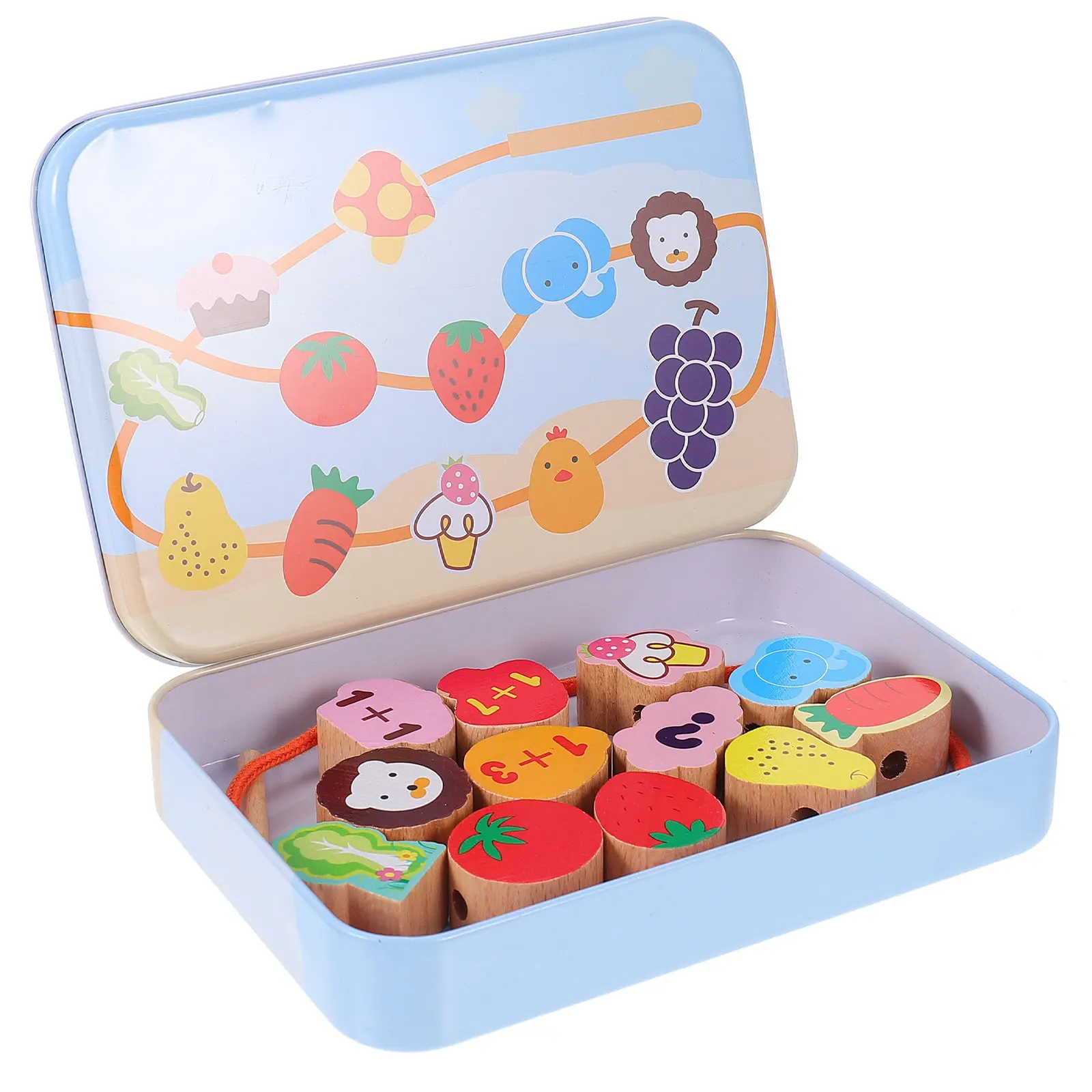 1Set Stringing Beads Cartoon Wooden Beading Plaything for Early Educational Cognitive Development Counting Threading Game