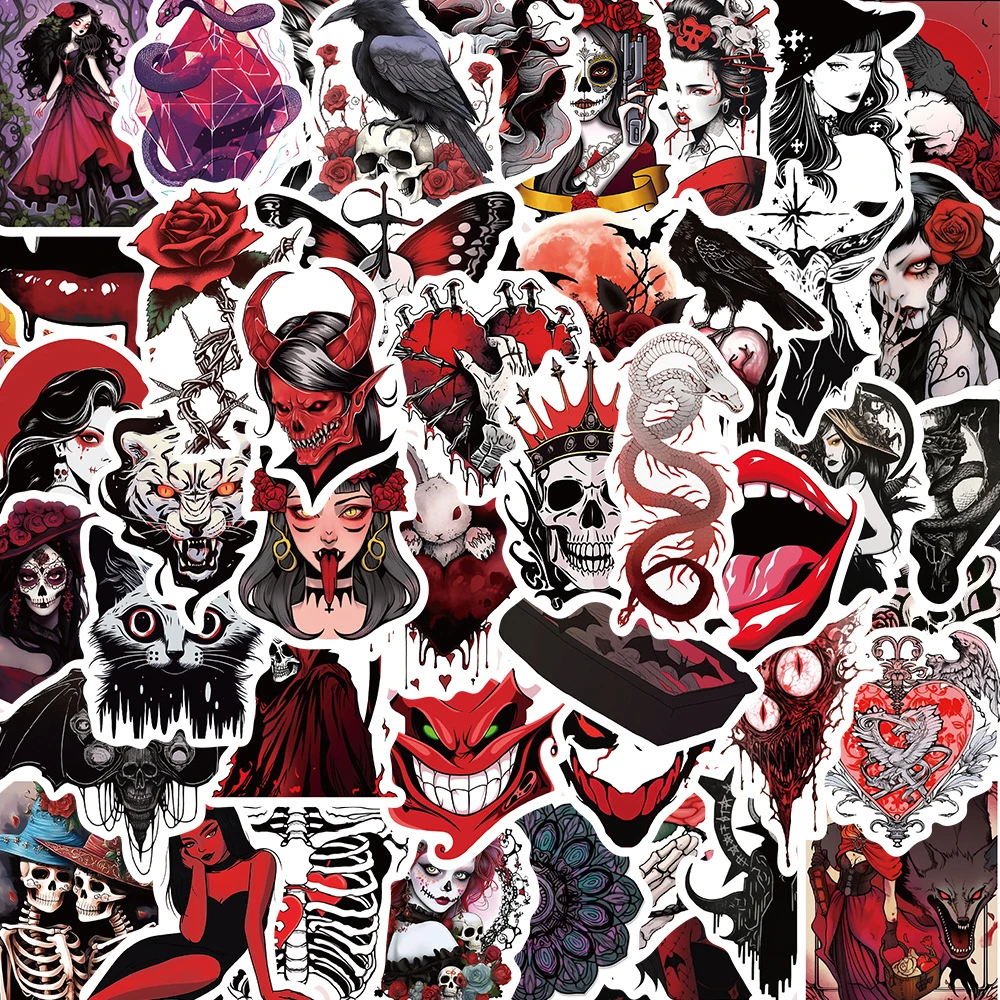 

10/30/50pcs Art Red Cyberpunk Stickers Gothic Horror Graffiti Decal Skateboard Bike Laptop Scrapbooking Cool Cartoon Sticker Toy