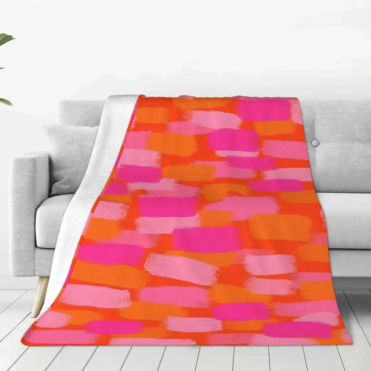 Abstract, Pink And Orange, Paint Brush Effect Blankets Fleece Throw Blanket Sofa Throw Blanket For Couch Travel Throws Bedspread