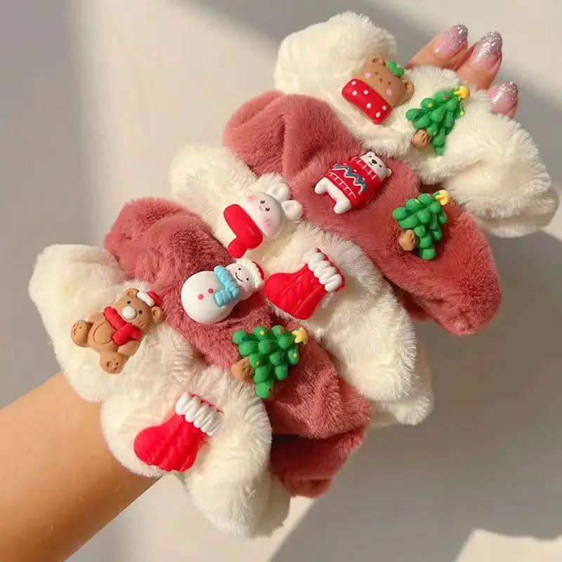 Diademas navideñas de felpa para mujer, muñeco de nieve, árbol de Navidad, lazos para el cabello de alta elasticidad, accesorios para el cabello de moda, regalos, Otoño/Invierno