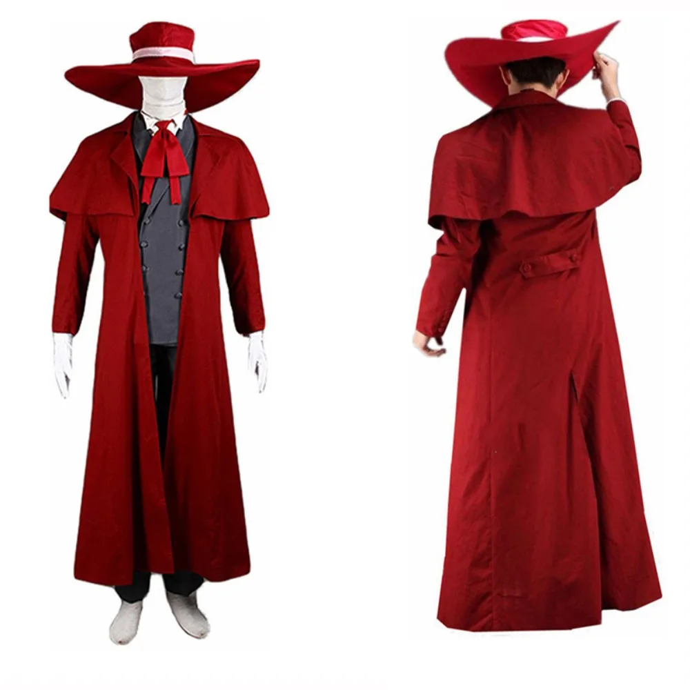 

Anime Herlsing Alucard Cosplay Costume Red Coat Hat Vest Shirt Pants Bowtie Gloves Full Set Alucard Role Play Suit Halloween