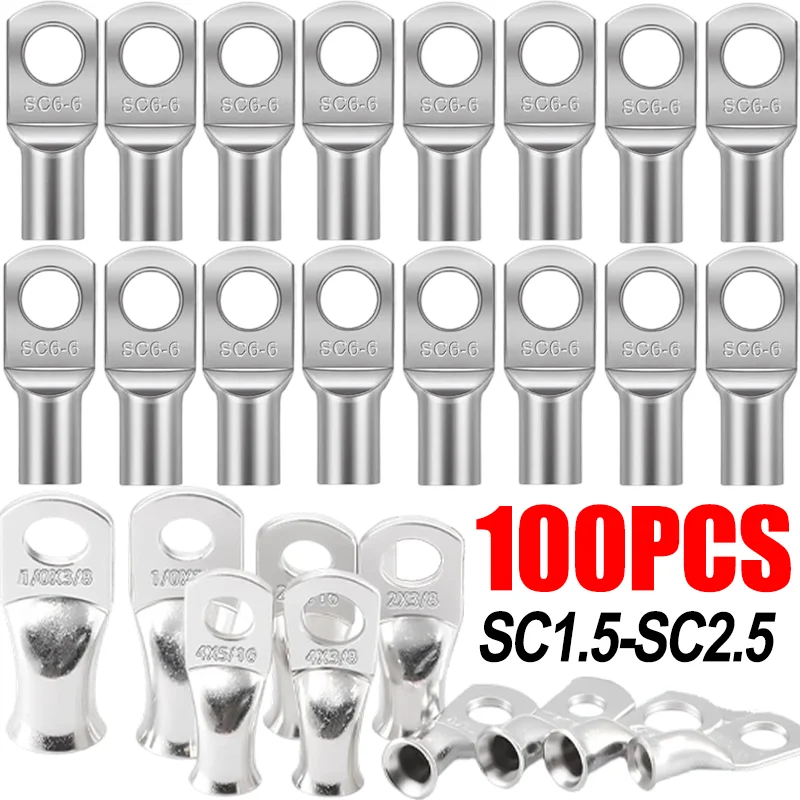 Heavy Duty Bolt Hole Wire Lugs Battery Copper Eyelets Tubular SC Ring Terminals Connectors Battery Cable Ends Crimp Terminal
