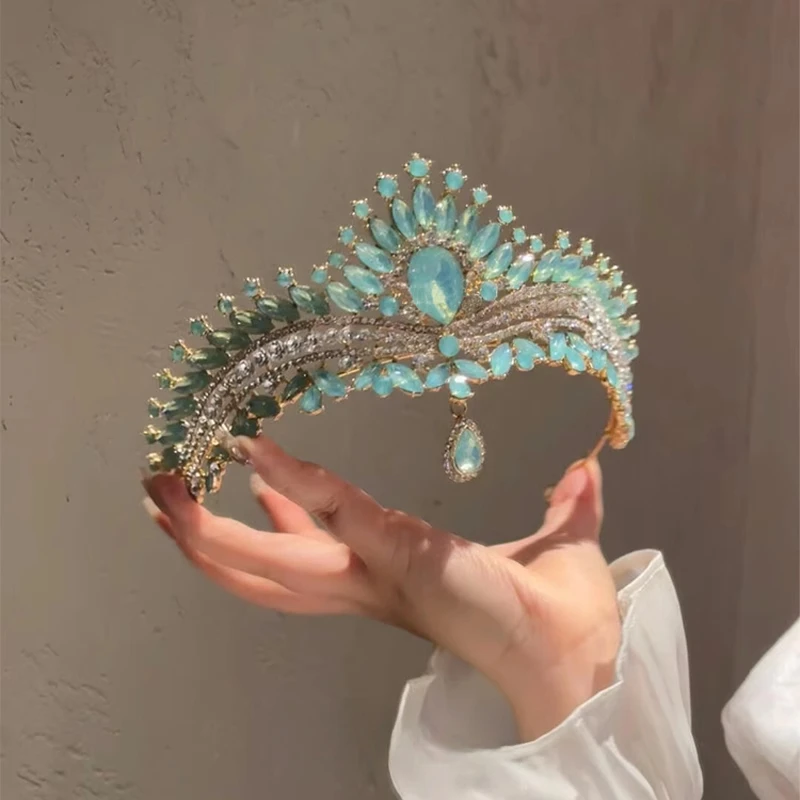 

Lake water blue rhinestone crown court style exquisite birthday hair accessories dress accessories