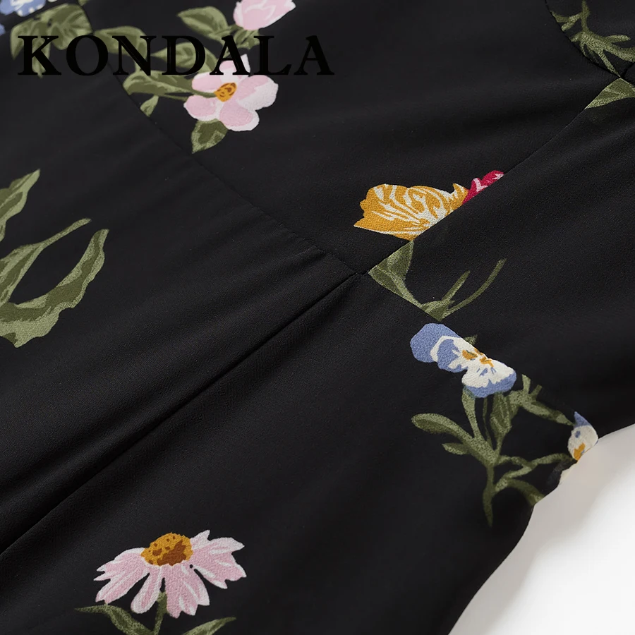 KONDALA Chic Print Floral Women Dress Cami Asymmetrical Sexy Beach Split Midi Dress Slim Fashion 2025 Summer Female Sexy Vestido