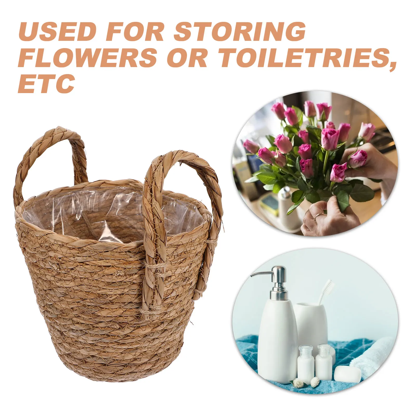 

1pc 16Cm Retro Straw Flowerpot Waterproof Storage Basket Flower Vase Home Decor Planter Makeup Brush Holder Seaweed Material