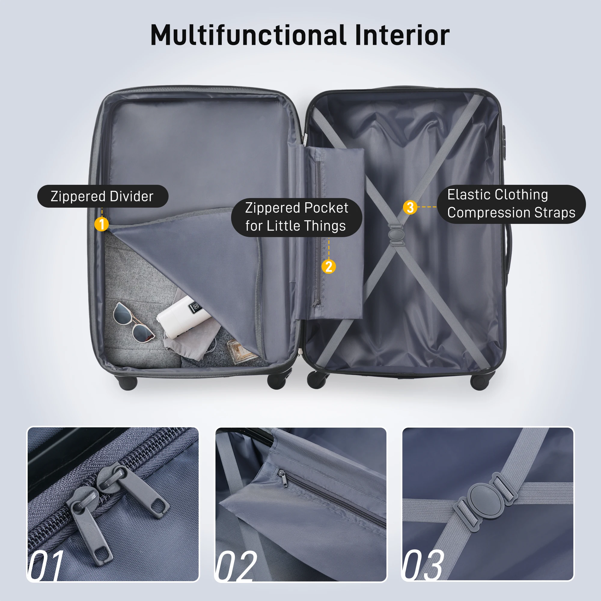 ZHUISHU juego de equipaje de 3 piezas, Maleta giratoria rígida con cerradura TSA, 20 ", 24", 28 ", bolsas de viaje, estuche, Backipacks