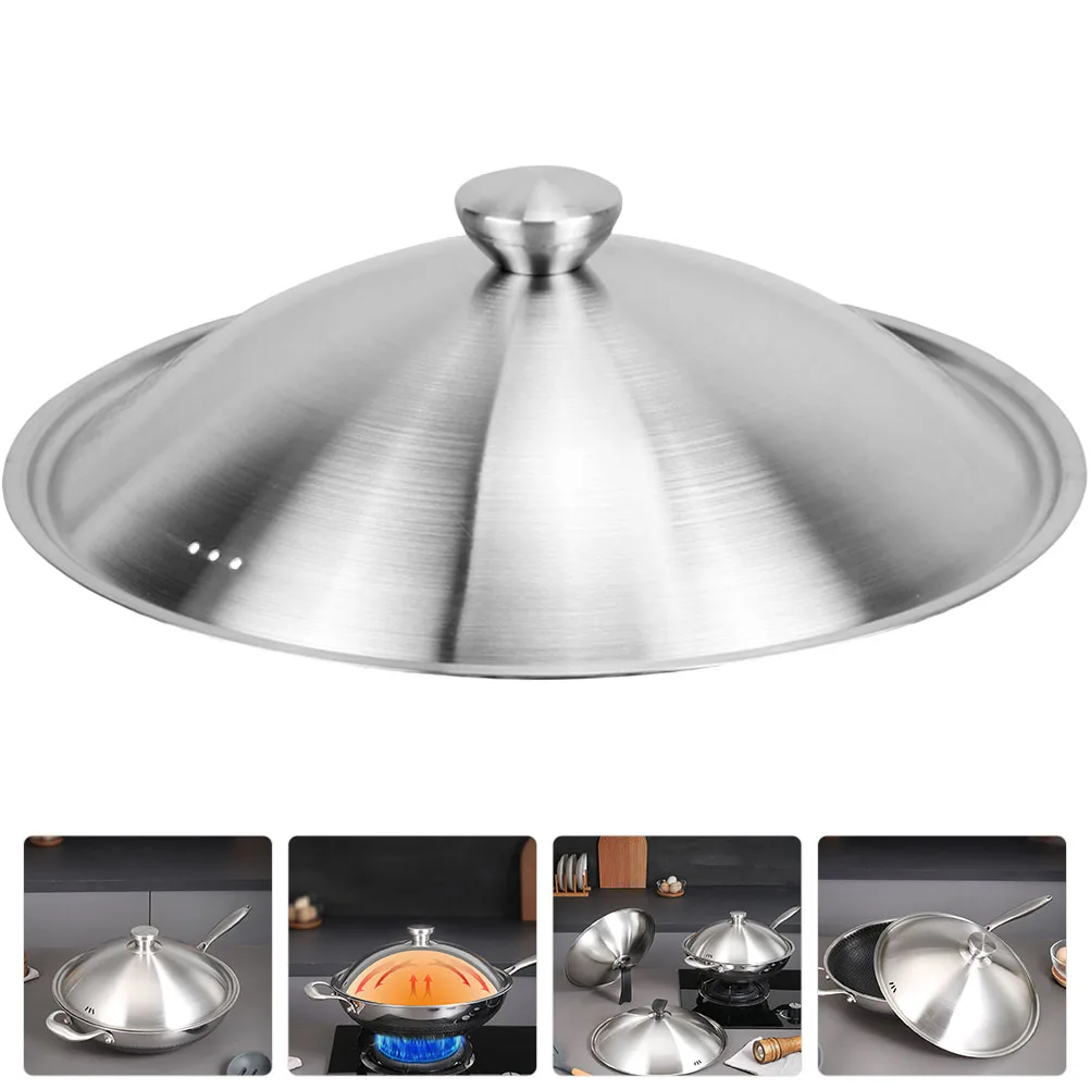 

Thickened Stainless Steel Pot Lid Metal Pan Cover For Soup Pots Woks Pans Universal Lid Lightweight Cylinder Barrel