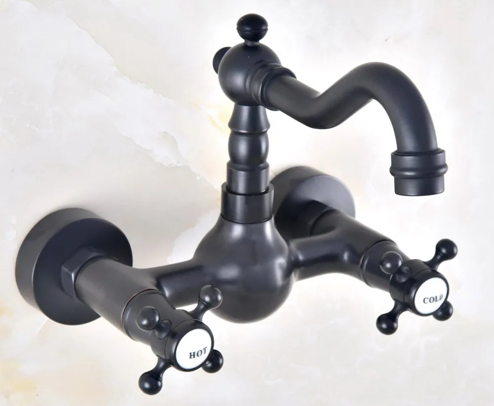 

Black Oil Rubbed Brass 360 Swivel Spout Bathroom Basin Faucet Dual Handle Dual Hole Kitchen Sink Cold Hot Water Mixer Tap Dnf463