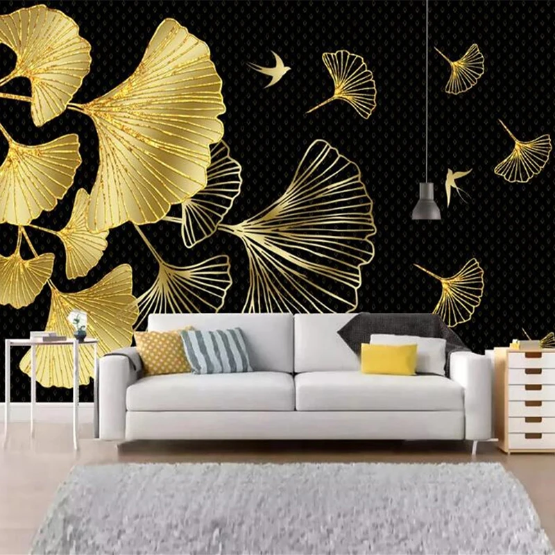 Пользовательские 3D обои с изображением золотых листьев гинкго, современная домашняя декоративная картина, ресторан, гостиная, диван, фон для телевизора, настенные фрески