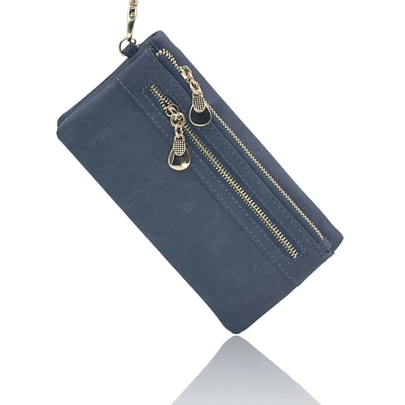 2023 New Vintage Frosted Double Zipper Long Wallet Large Capacity Women Folding Mobile Bag Women Wallet