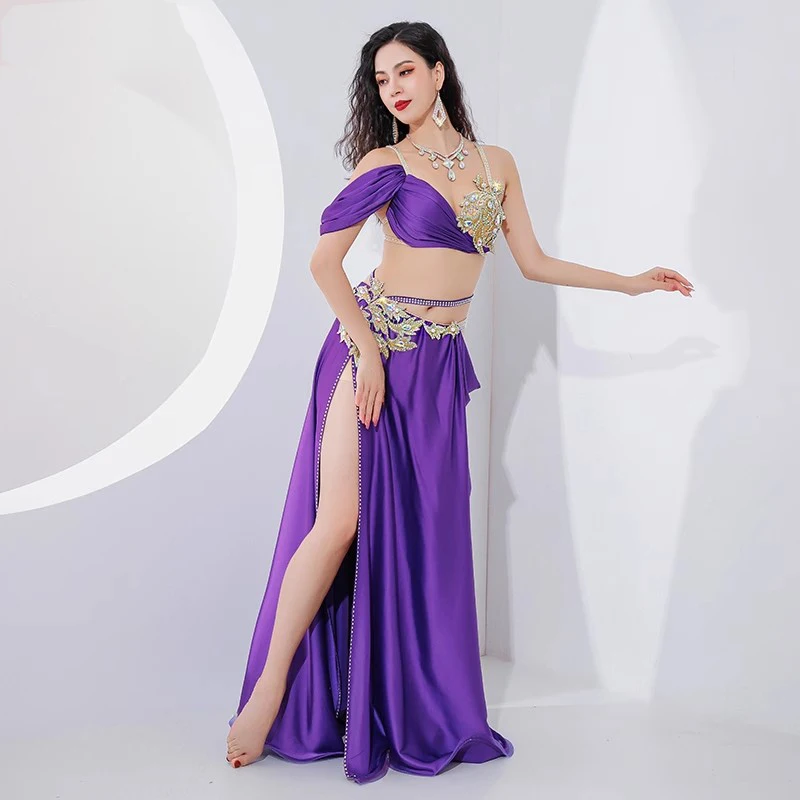 Conjunto de traje de danza del vientre egipcio para mujer, traje de Baile Oriental de rendimiento Popsong, trajes de competición de grupo con mangas