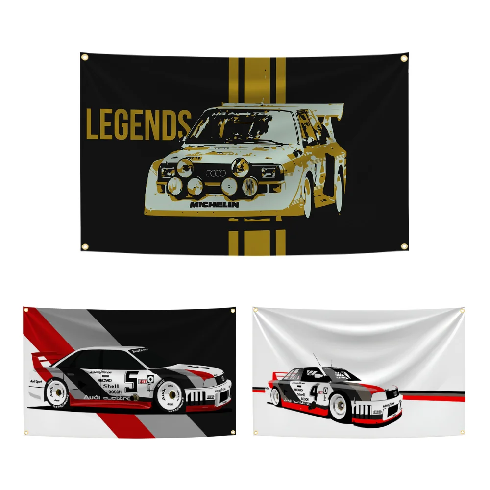 90 x 150 cm, legendäre klassische Beschichtung, Rallye-Rennen, Rennwagen-Flagge, Polyester, Digitaldruck, Banner für Garage, Dekoration, Wandteppich