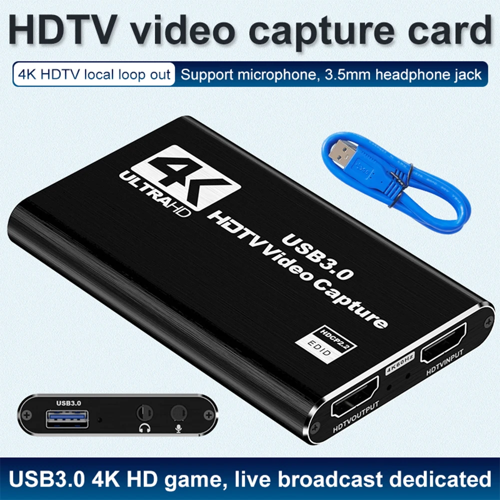 

Карта видеозахвата 4K USB 3.0, HDTV 1080P 60Hz, HD видеорекордер для PS4, OBS, записи игр и прямой трансляции