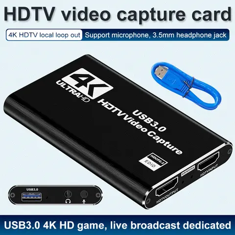 4K USB 3.0 Video Capture Card HDTV 1080P 60Hz HD Video Recorder Grabber For PS4 OBS Game Recording Live Streaming