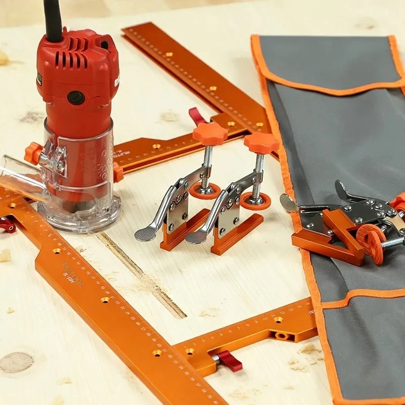 Woodworking Square Hole Mortising Jig Positioning Backer Ruler Trimming Machine Auxiliary Tool Set for Accurate Long Hole