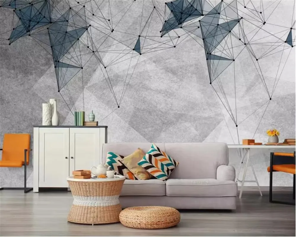 Moderne muurstickers Scandinavische persoonlijkheid abstracte geometrische lijnen muurschildering TV achtergrond muur papel de parede 3d behang