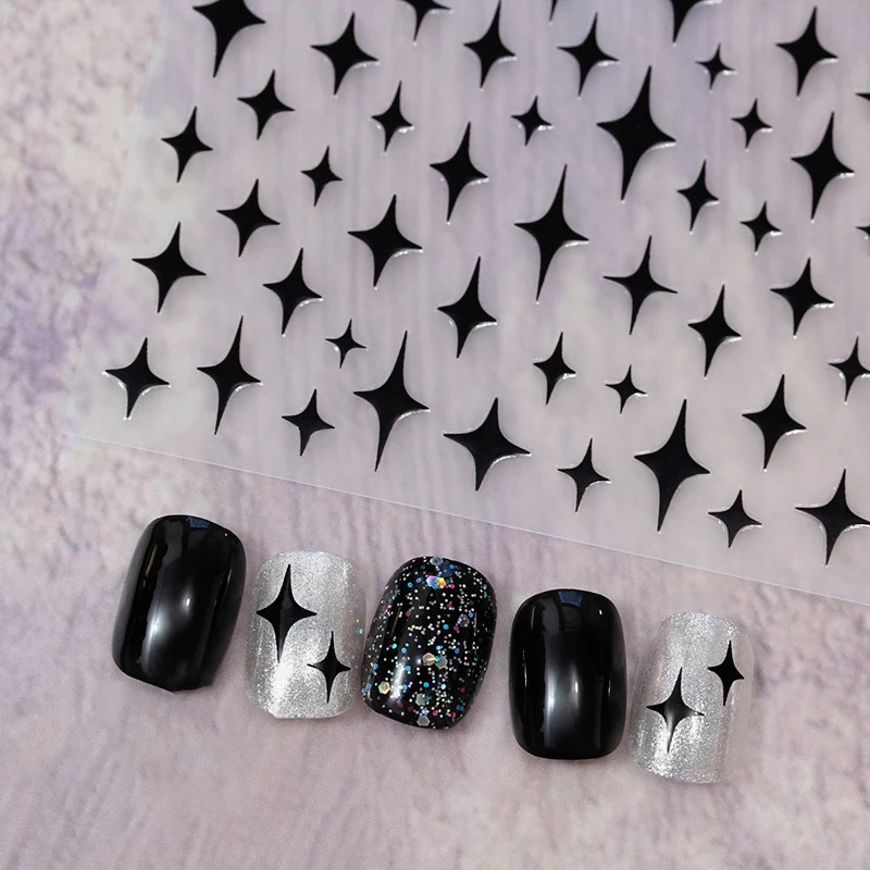 Dreamy Sized Star Cute Nail Stickers Crescent Moon Starlight Japanese Gold Silver Black And White Nail Art Decorations