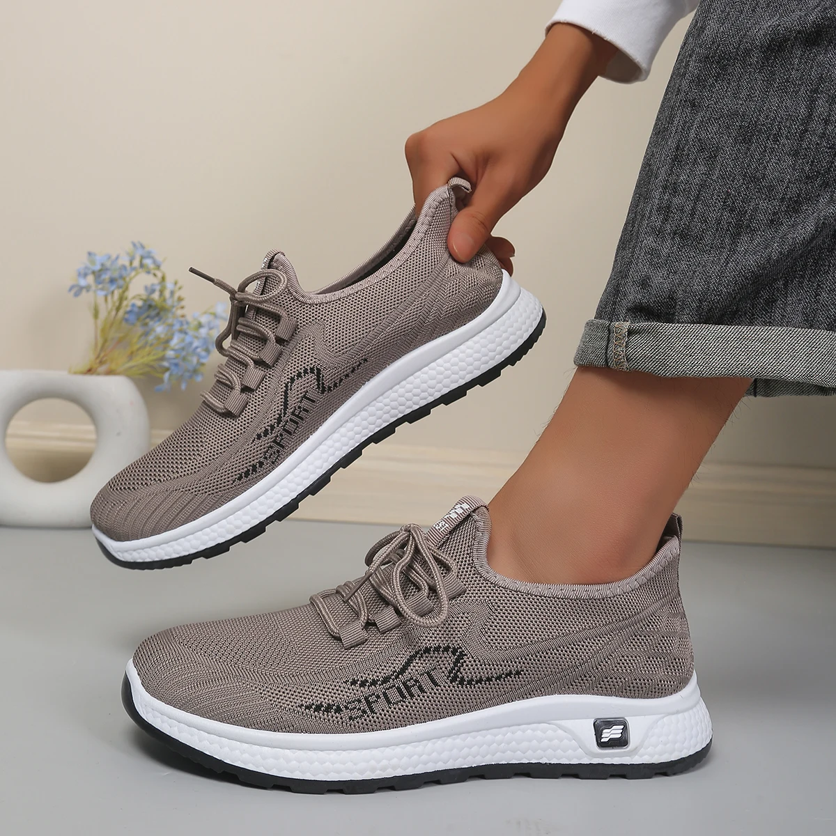 Minimal Solid Hue Men Mesh Lace-Up Footwear, Fine Hollow Perforated Knit Upper, Bump Carved Black Outsole Versatile Trainers