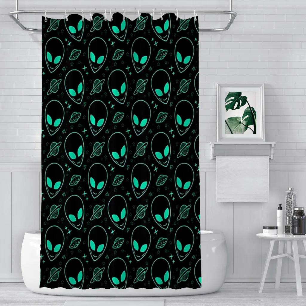 Alien Pattern Shower Curtains Alien ET Space Waterproof Fabric CreativeBathroom Decor with Hooks Home Accessories