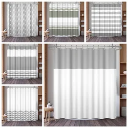 Waffle Shower Curtains Modern Hotel Style Striped Geometric Pattern Bath Decor Waterproof Polyester Bathroom Curtain with Hooks