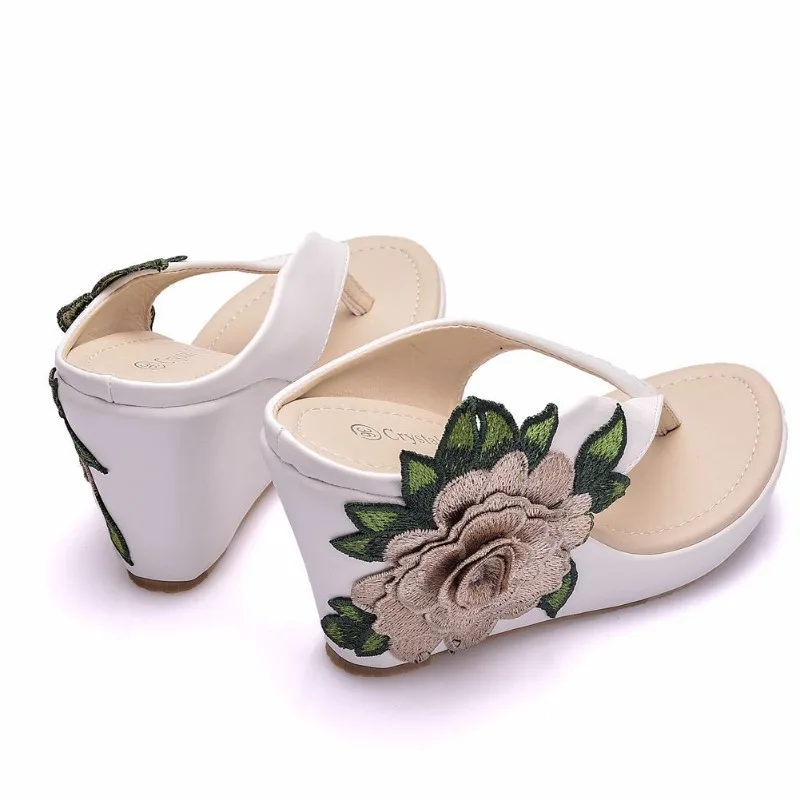 Women's Shoes Concise Women Pump Embroider Wedding Canvas 10CM Wedges Heels Platform Pole Dancing Woman Shoes