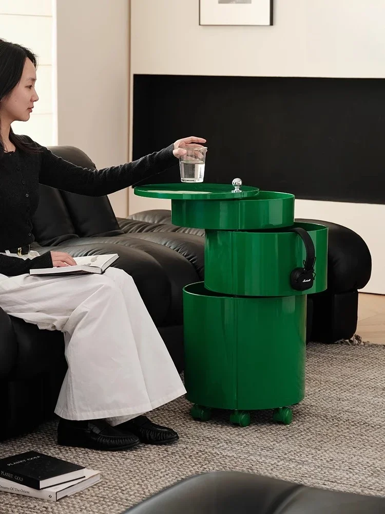 Nordic creative round bedside table household rotating storage sofa multi-layer mobile side cabinet