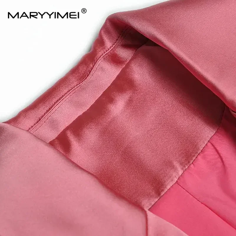 MARYYIMEI ファッション滑走路春スカートスーツ女性シングルボタンピンクショートブレザー + メッシュケーキスカート 2 個セット