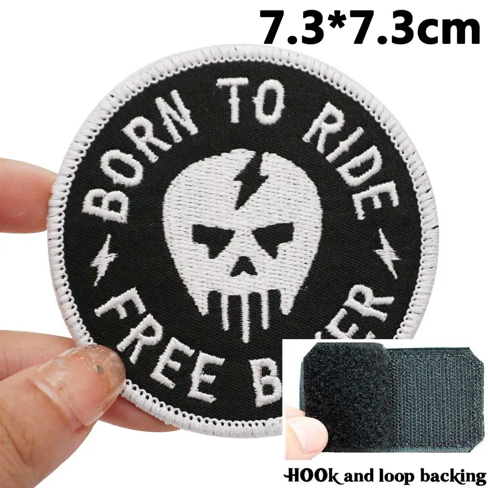 born to ride free biker  Badge Embroidered Applique Sewing Label punk biker Patches with hook backing