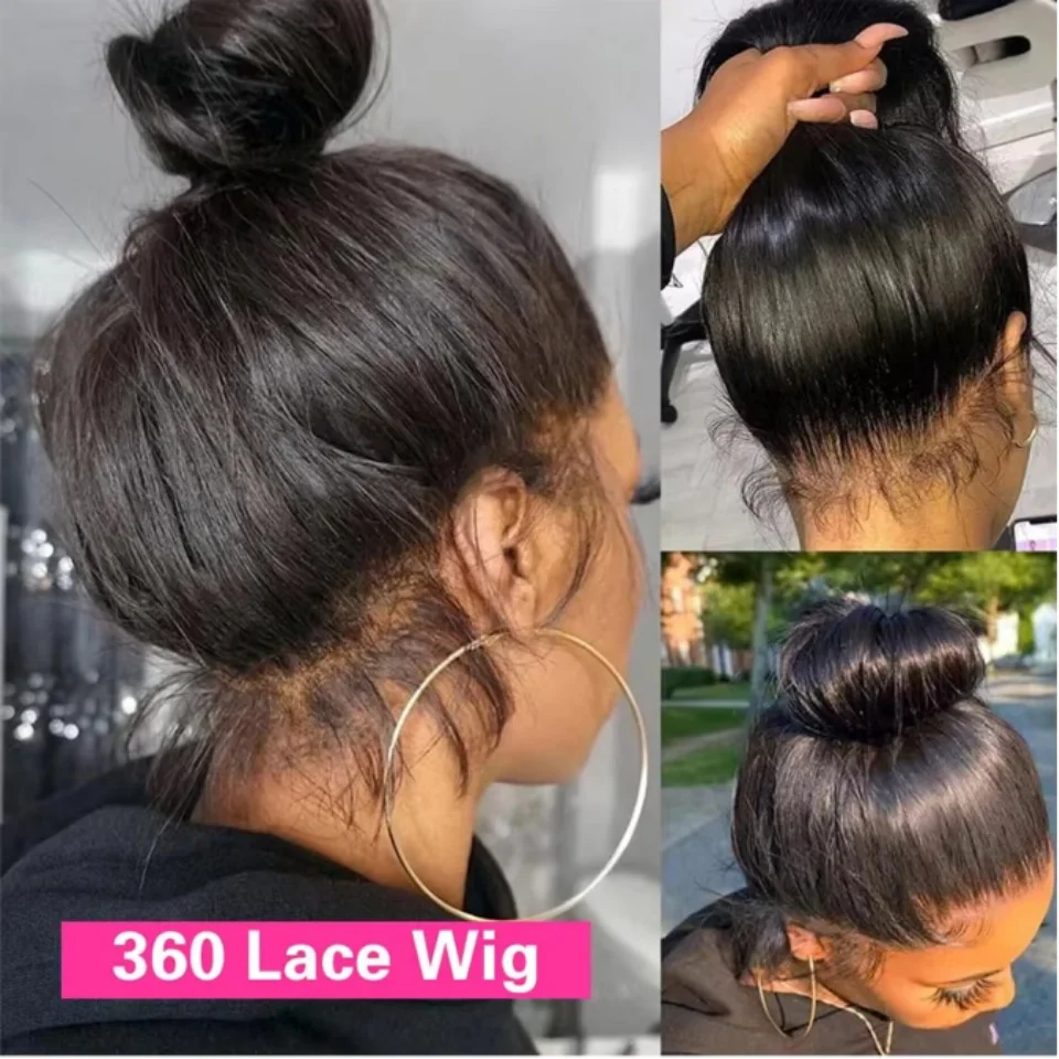 Brazilian 360 Full Hd Lace Wig Invisible Drawstring Wig Straight Virgin Hair Natural Black 220 Density Pre Plucked Ready To Wear