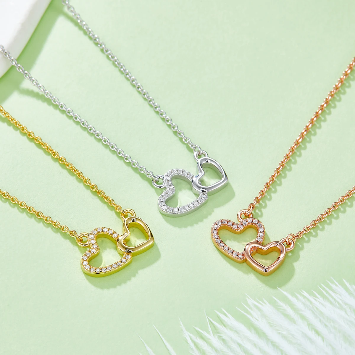 

Двойной кулон в форме сердца из серебра S925 с муассанитом, класс D, 0.1 карата, подарок для женщин