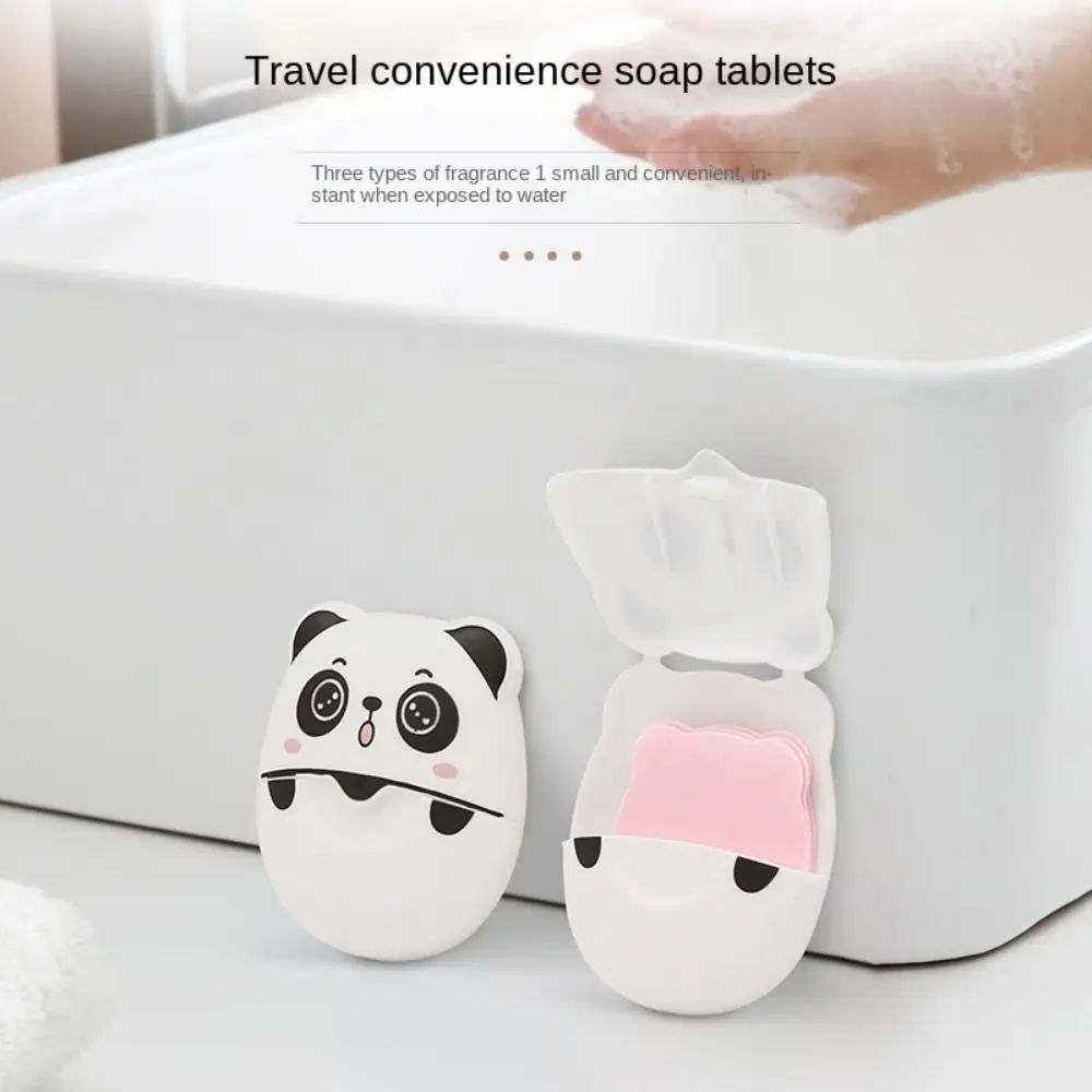 50/box Panda Portable Soap Flakes Disposable Mini Soap Sheets for Traveling Camping Hiking Outdoor Sport Soap Paper Sheet