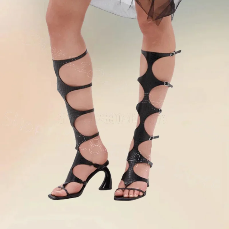 

Black Alligator Print Flip Flop Sandals Boots Buckle Strap Women Shoes Strange Style Heels Party Dating 2025 Zapatos Para Mujere